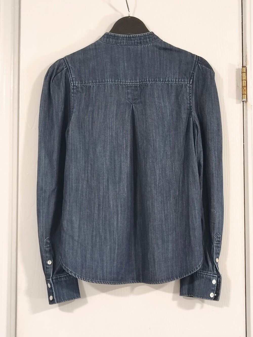 FRAME $268 Charlie Puff-Sleeve Denim Top Women's Small "Gorham" Dark Wash - Picture 7 of 15